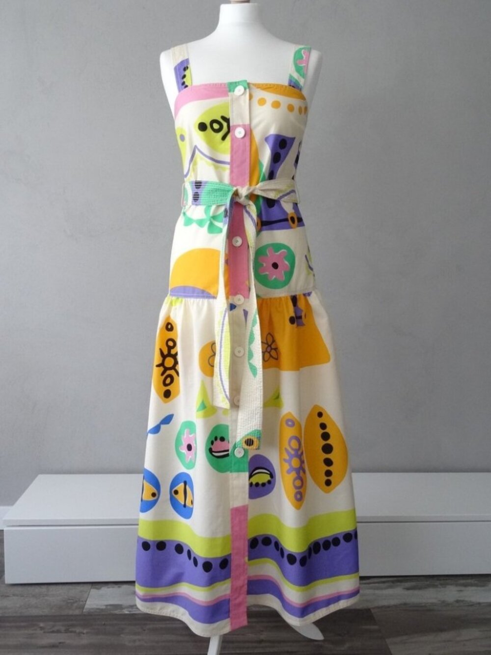 Zara Cotton Printed Dress With Belt Size XS